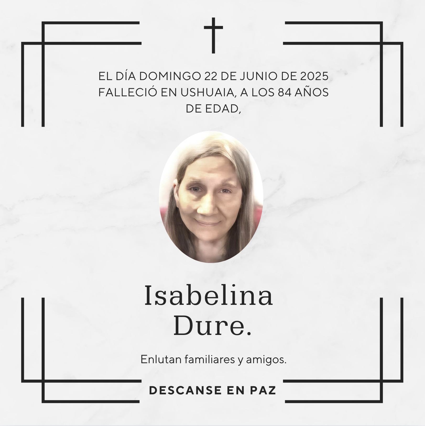 Fallecimiento | Isabelina Dure.